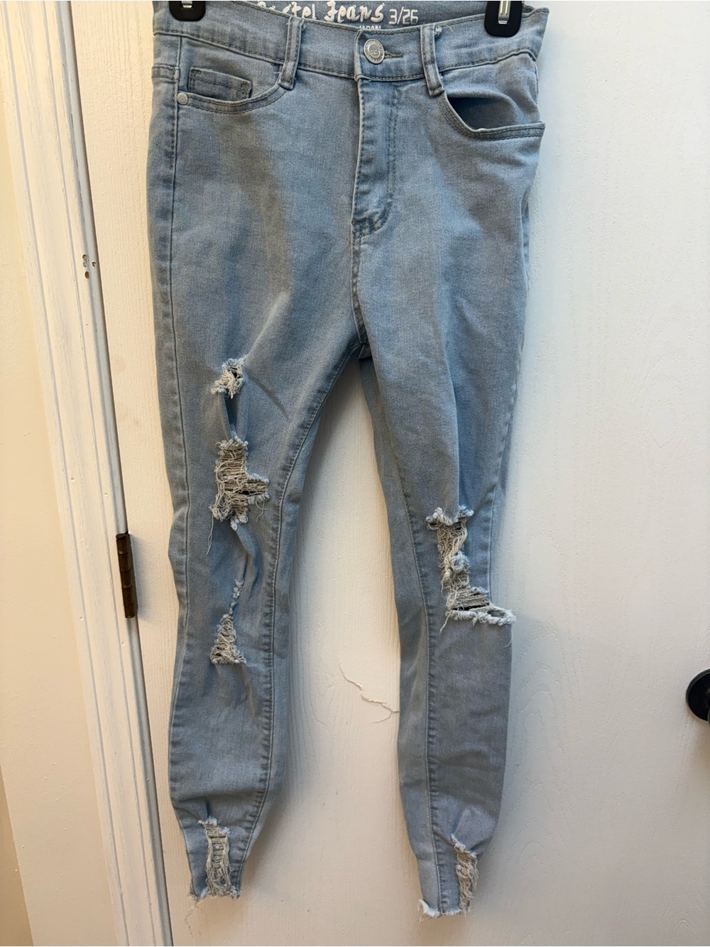 Pastels Clothing Light Blue Ripped Skinny Jeans